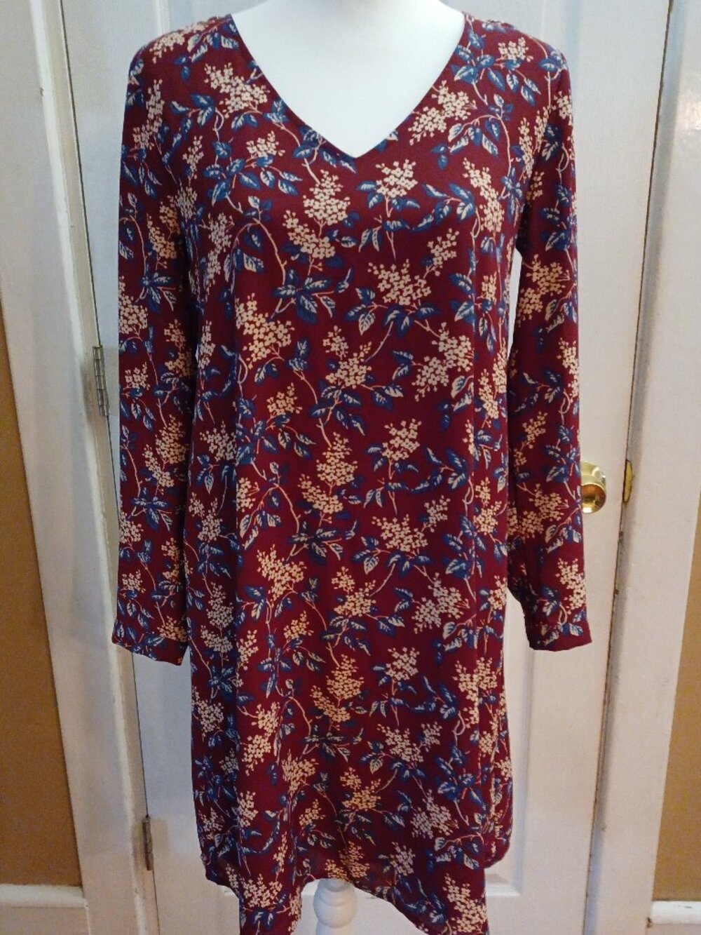 Madewell Burgundy Antique Flora Button-Back V-Neck Shift Dress Size XS Boho